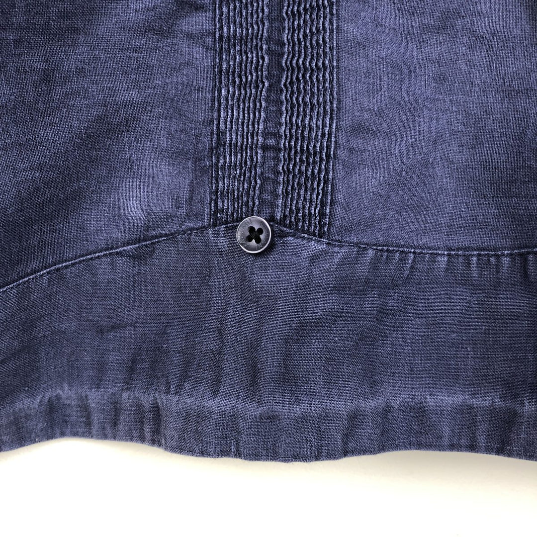 FARIANI Long-Sleeve Mexican Shirt, Cuban Shirt, Boxy Shirt, XL linen navy blue type Vintage Second Hand