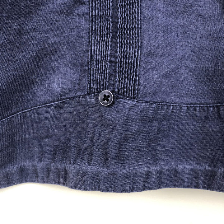FARIANI Long-Sleeve Mexican Shirt, Cuban Shirt, Boxy Shirt, XL linen navy blue type Vintage Second Hand