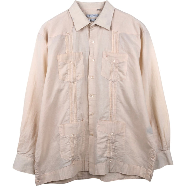Oleg Cassini Long-Sleeve Mexican Shirt, Cuban Shirt, Boxy Shirt, Men's Size XL linen Beige type Vintage Second Hand
