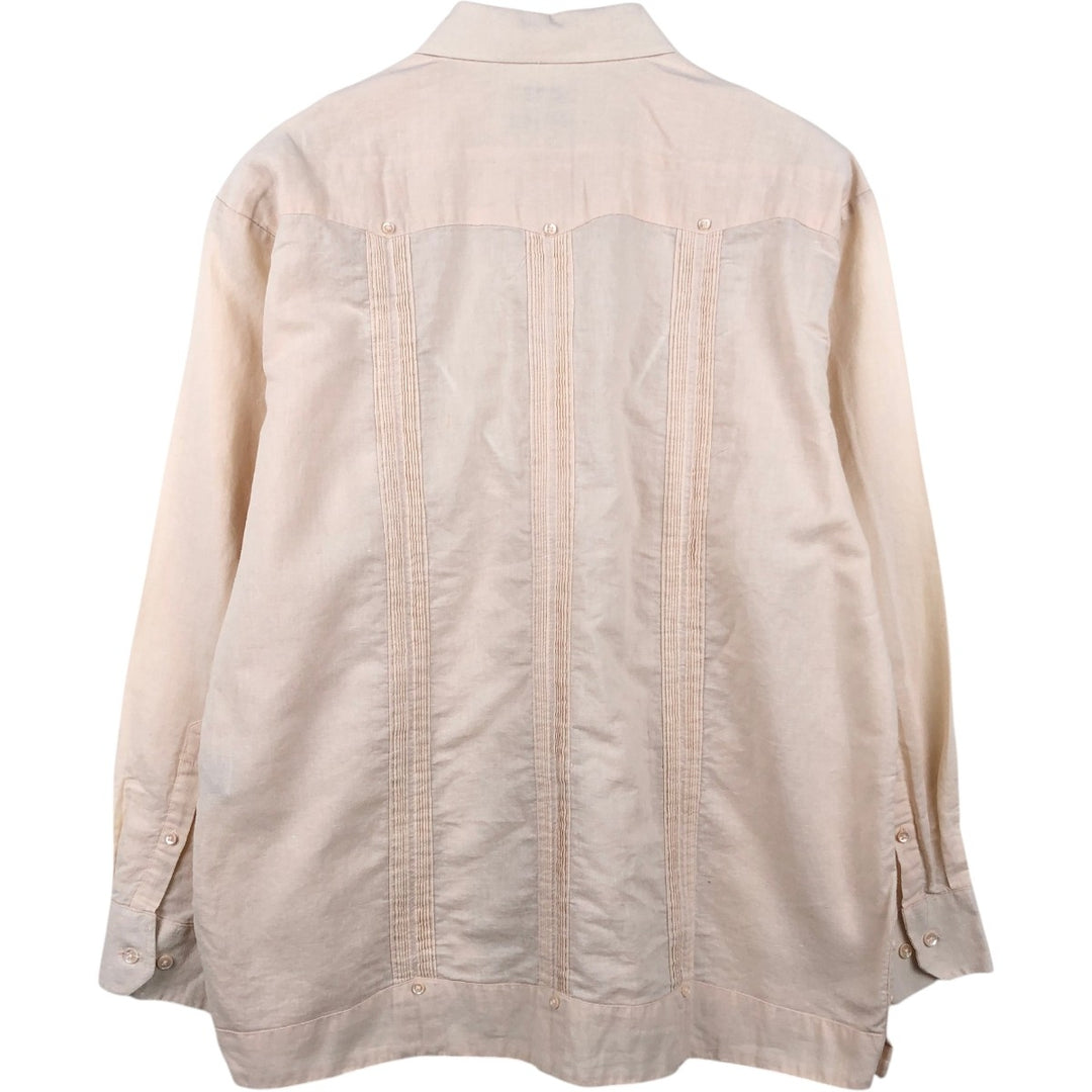 Oleg Cassini Long-Sleeve Mexican Shirt, Cuban Shirt, Boxy Shirt, Men's Size XL linen Beige type Vintage Second Hand