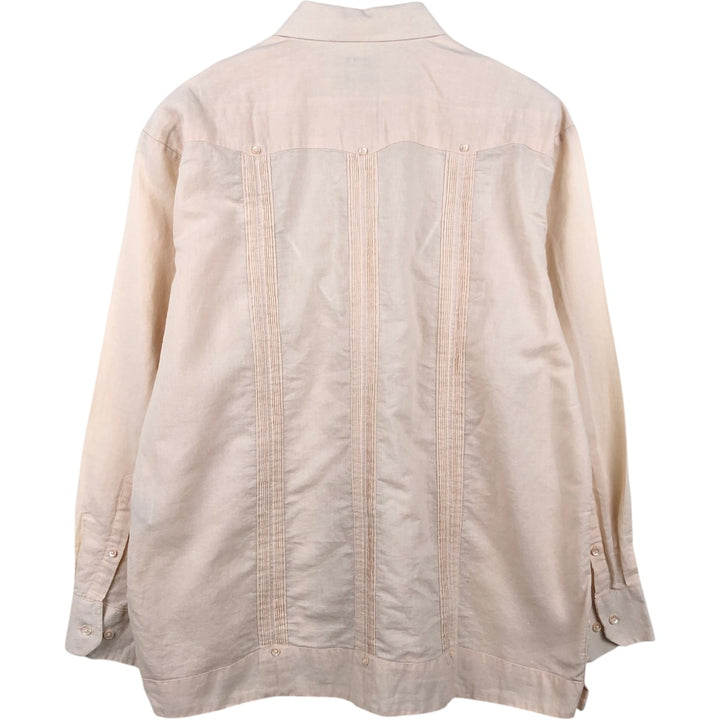 Oleg Cassini Long-Sleeve Mexican Shirt, Cuban Shirt, Boxy Shirt, Men's Size XL linen Beige type Vintage Second Hand