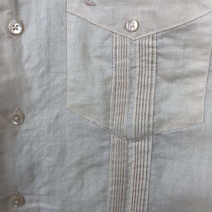 Oleg Cassini Long-Sleeve Mexican Shirt, Cuban Shirt, Boxy Shirt, Men's Size XL linen Beige type Vintage Second Hand