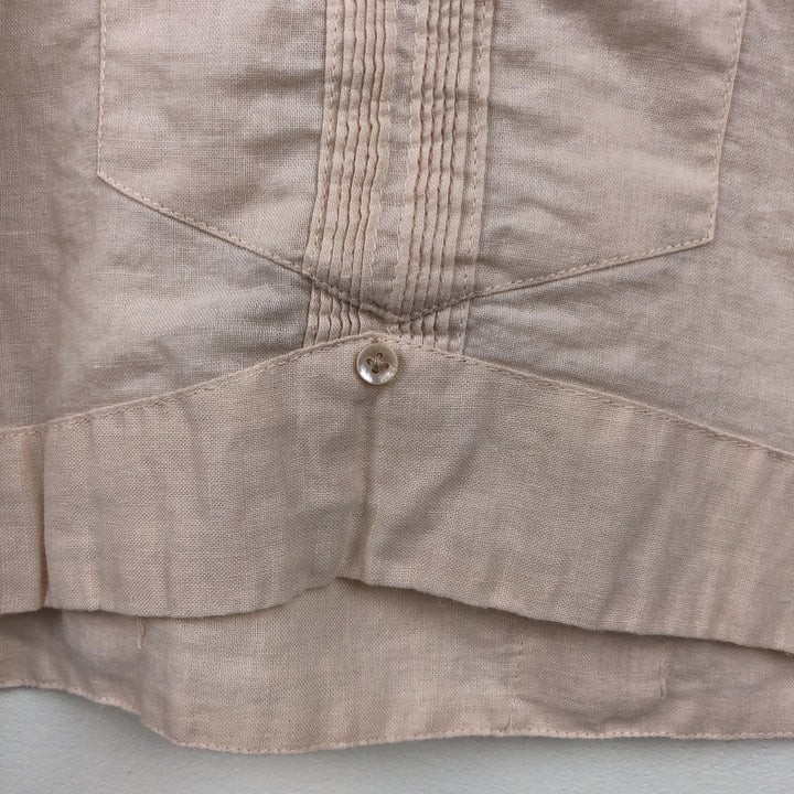 Oleg Cassini Long-Sleeve Mexican Shirt, Cuban Shirt, Boxy Shirt, Men's Size XL linen Beige type Vintage Second Hand
