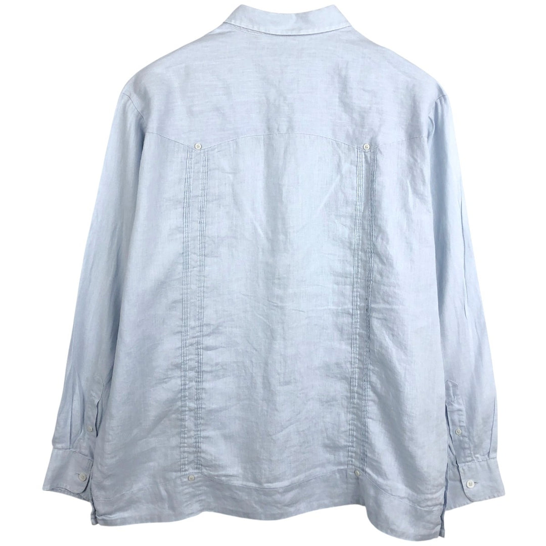 CUBAVERA Long-Sleeve Mexican Shirt, Cuban Shirt, Boxy Shirt, Men's Size XL (approx.) linen navy blue type Vintage Second Hand