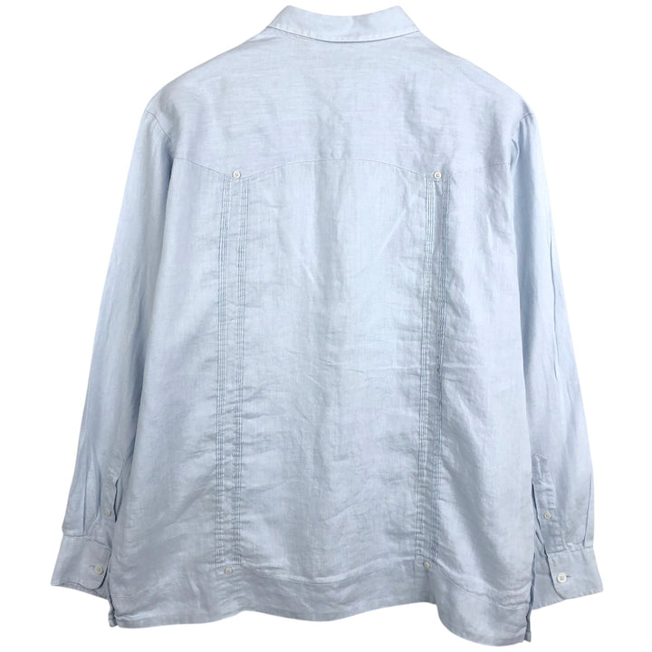 CUBAVERA Long-Sleeve Mexican Shirt, Cuban Shirt, Boxy Shirt, Men's Size XL (approx.) linen navy blue type Vintage Second Hand