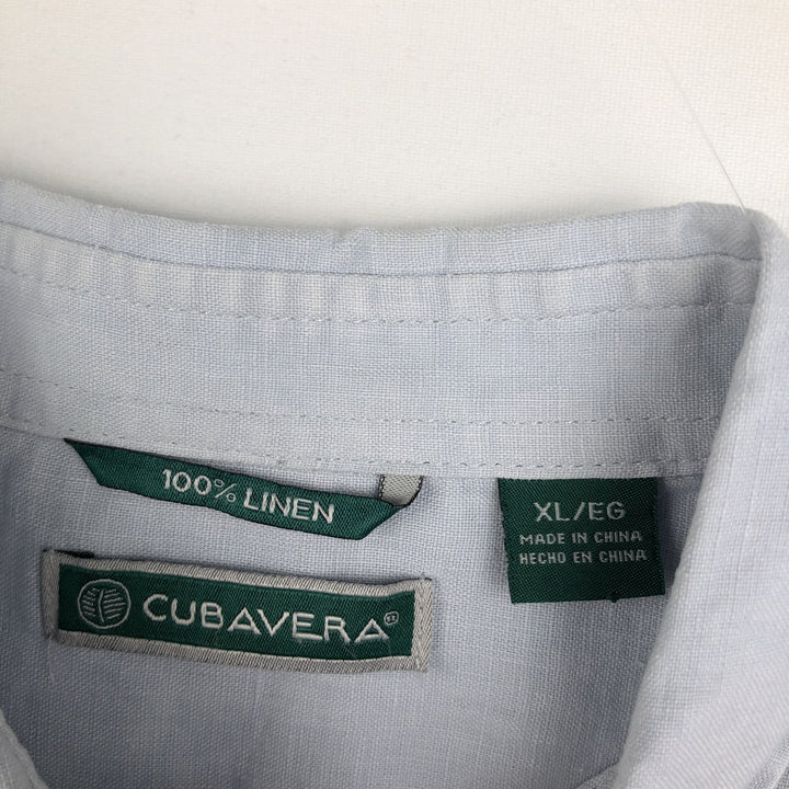 CUBAVERA Long-Sleeve Mexican Shirt, Cuban Shirt, Boxy Shirt, Men's Size XL (approx.) linen navy blue type Vintage Second Hand