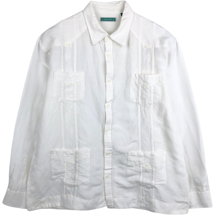 CUBAVERA Long-Sleeve Mexican Shirt, Cuban Shirt, Boxy Shirt, Men's Size XL (approx.) Lamy white type Vintage Second Hand