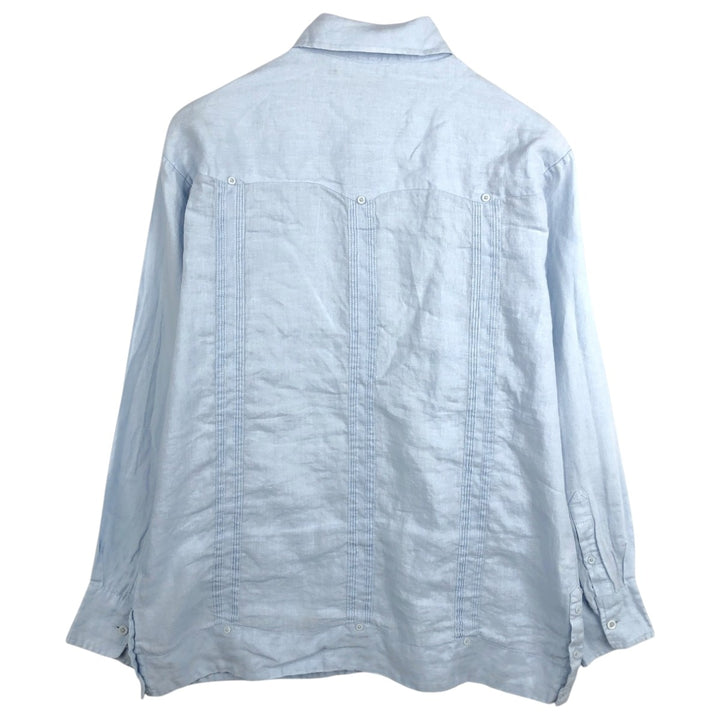 2000'S CUBAVERA Long-Sleeve Mexican Shirt, Cuban Shirt, Boxy Shirt, Men's Size L (approx.) linen Blue type light blue Vintage Second Hand