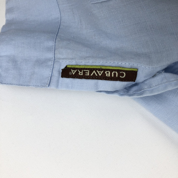 2000'S CUBAVERA Long-Sleeve Mexican Shirt, Cuban Shirt, Boxy Shirt, Men's Size L (approx.) linen Blue type light blue Vintage Second Hand