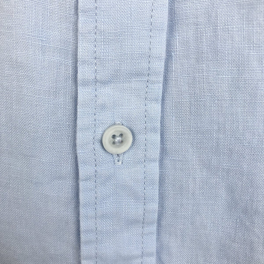 2000'S CUBAVERA Long-Sleeve Mexican Shirt, Cuban Shirt, Boxy Shirt, Men's Size L (approx.) linen Blue type light blue Vintage Second Hand