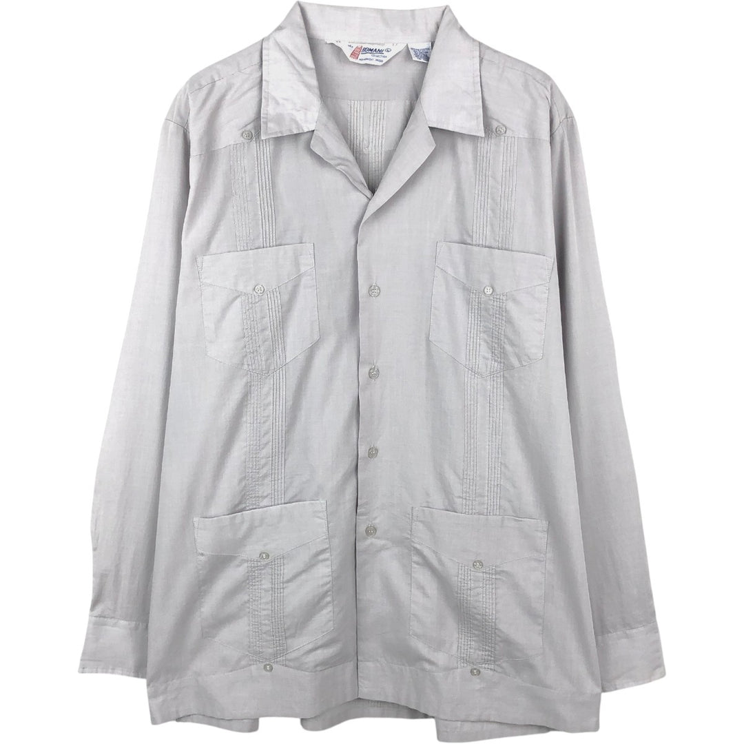 80s-90'S ROMANI Open Collar Long Sleeve Mexican Shirt Cuban Shirt Box Shirt Men's Size L (Equivalent) Vintage polyester gray type Vintage Second Hand
