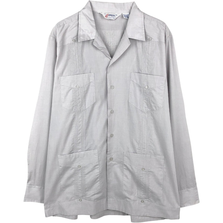 80s-90'S ROMANI Open Collar Long Sleeve Mexican Shirt Cuban Shirt Box Shirt Men's Size L (Equivalent) Vintage polyester gray type Vintage Second Hand