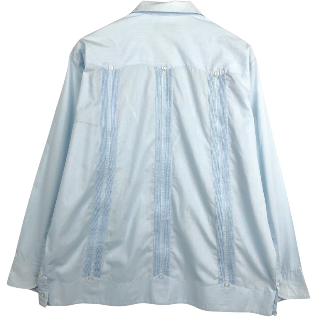 Dominguez Open Collar Long Sleeve Mexican Shirt Cuban Shirt Box Shirt Men's Size L cotton Blue type light blue Vintage Second Hand