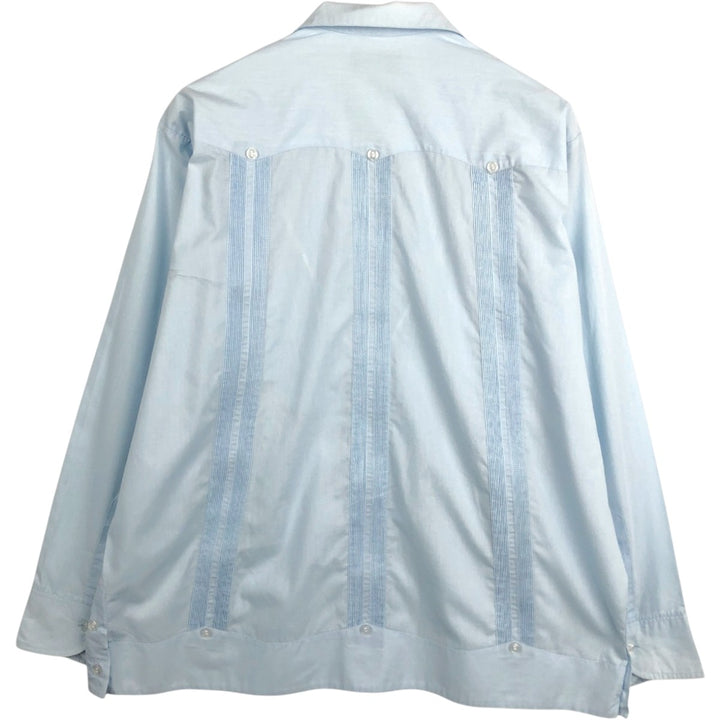 Dominguez Open Collar Long Sleeve Mexican Shirt Cuban Shirt Box Shirt Men's Size L cotton Blue type light blue Vintage Second Hand