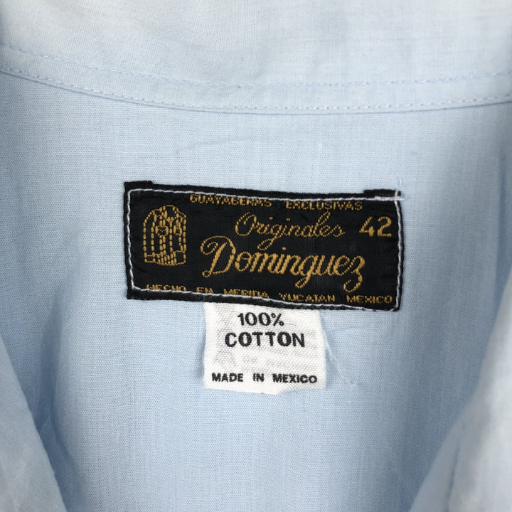 Dominguez Open Collar Long Sleeve Mexican Shirt Cuban Shirt Box Shirt Men's Size L cotton Blue type light blue Vintage Second Hand