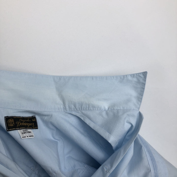 Dominguez Open Collar Long Sleeve Mexican Shirt Cuban Shirt Box Shirt Men's Size L cotton Blue type light blue Vintage Second Hand