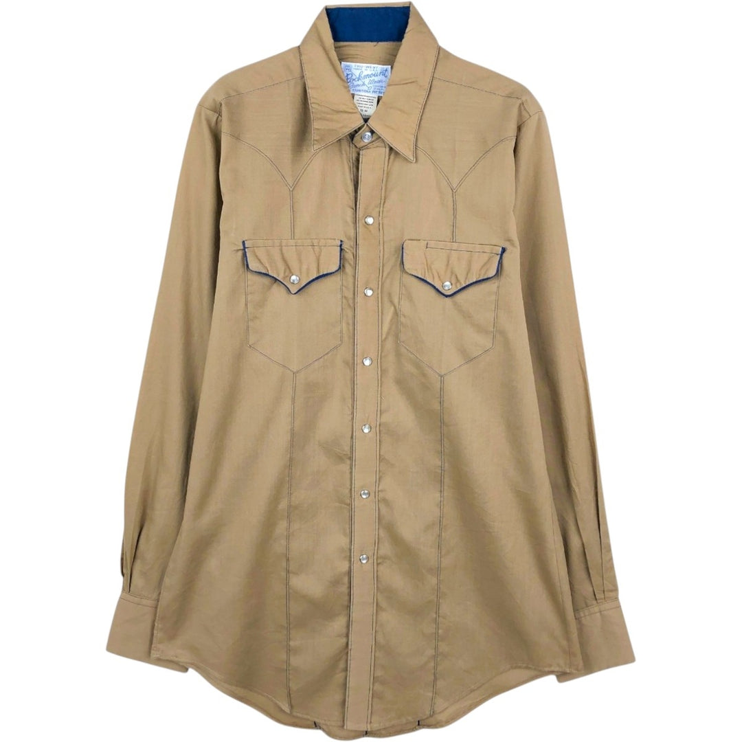 Rockmount Ranch Wear Long-Sleeve Western Shirt, Made in USA, Men's Size M (Equivalent), Vintage polyester Khaki type brown Vintage Second Hand