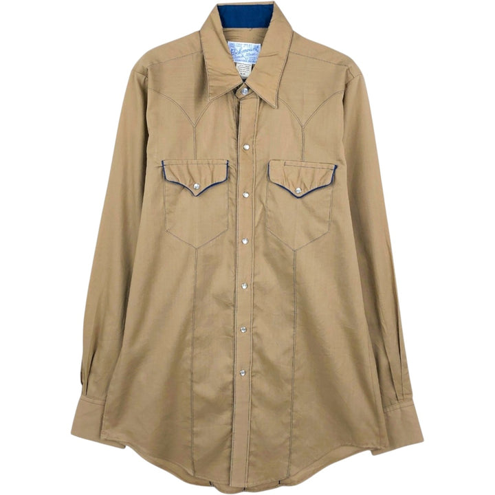 Rockmount Ranch Wear Long-Sleeve Western Shirt, Made in USA, Men's Size M (Equivalent), Vintage polyester Khaki type brown Vintage Second Hand