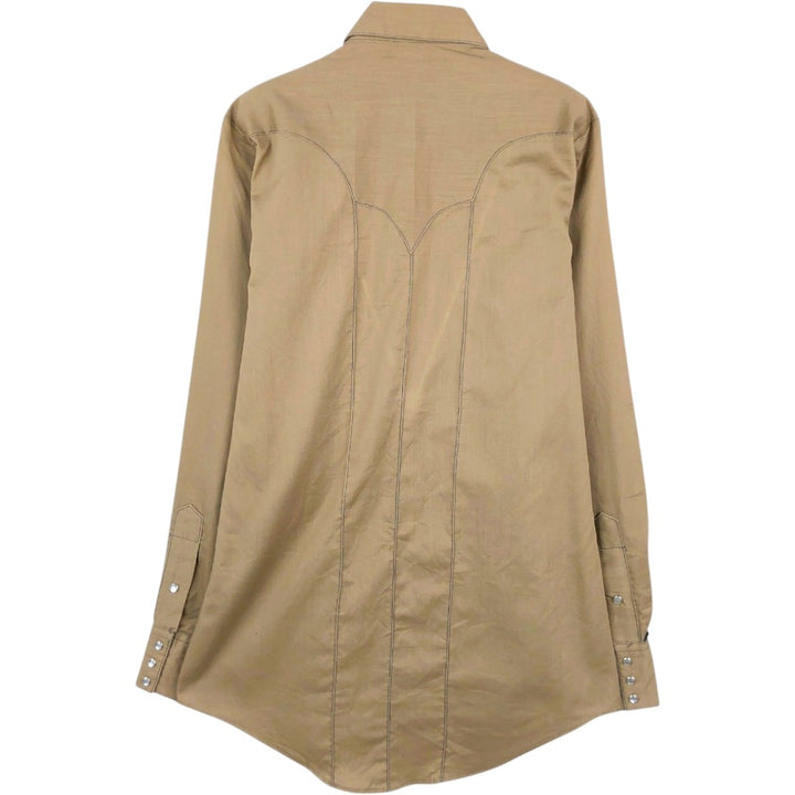 Rockmount Ranch Wear Long-Sleeve Western Shirt, Made in USA, Men's Size M (Equivalent), Vintage polyester Khaki type brown Vintage Second Hand