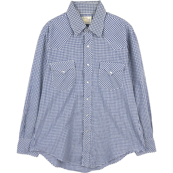 OLDEN SPUR Check Pattern Gingham Check Long-Sleeve Western Shirt, Men's Size L (approx.) unclear navy blue type Vintage Second Hand