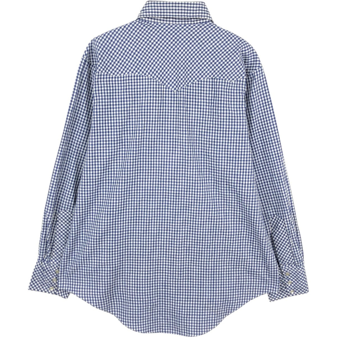 OLDEN SPUR Check Pattern Gingham Check Long-Sleeve Western Shirt, Men's Size L (approx.) unclear navy blue type Vintage Second Hand