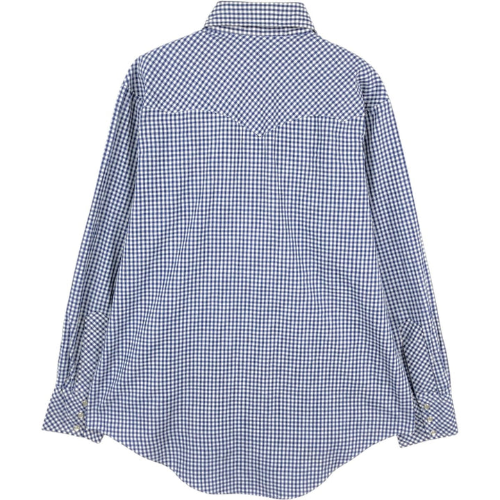 OLDEN SPUR Check Pattern Gingham Check Long-Sleeve Western Shirt, Men's Size L (approx.) unclear navy blue type Vintage Second Hand