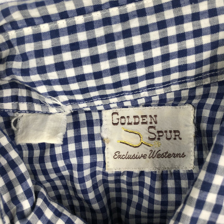 OLDEN SPUR Check Pattern Gingham Check Long-Sleeve Western Shirt, Men's Size L (approx.) unclear navy blue type Vintage Second Hand