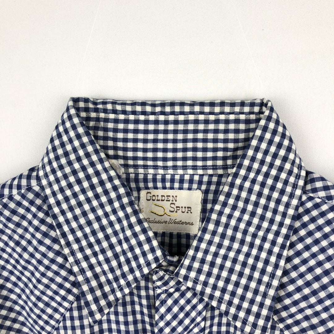 OLDEN SPUR Check Pattern Gingham Check Long-Sleeve Western Shirt, Men's Size L (approx.) unclear navy blue type Vintage Second Hand