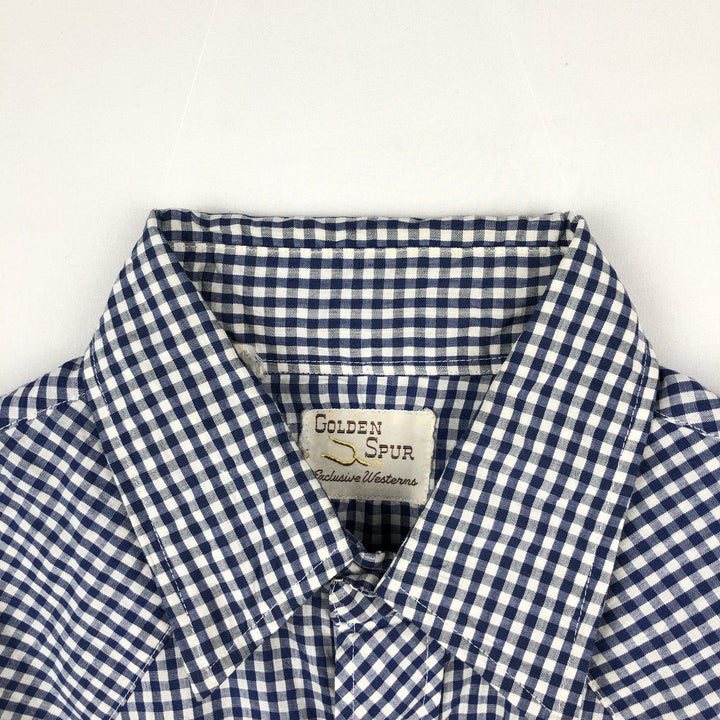 OLDEN SPUR Check Pattern Gingham Check Long-Sleeve Western Shirt, Men's Size L (approx.) unclear navy blue type Vintage Second Hand