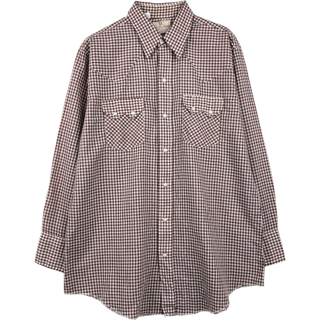 1970'S DC (December) Check Pattern Gingham Check Long-Sleeve Western Shirt, Made in USA, Men's Size L (approx.) unclear brown type Vintage Second Hand