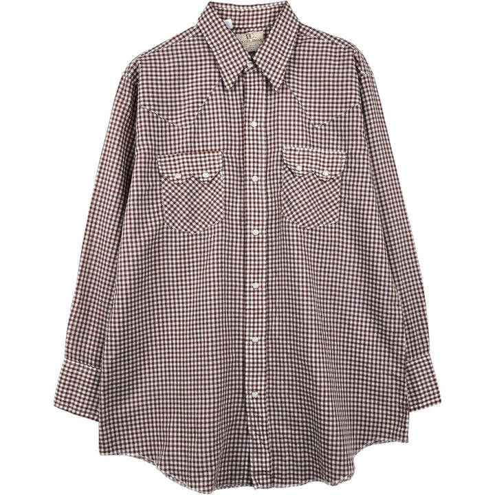 1970'S DC (December) Check Pattern Gingham Check Long-Sleeve Western Shirt, Made in USA, Men's Size L (approx.) unclear brown type Vintage Second Hand