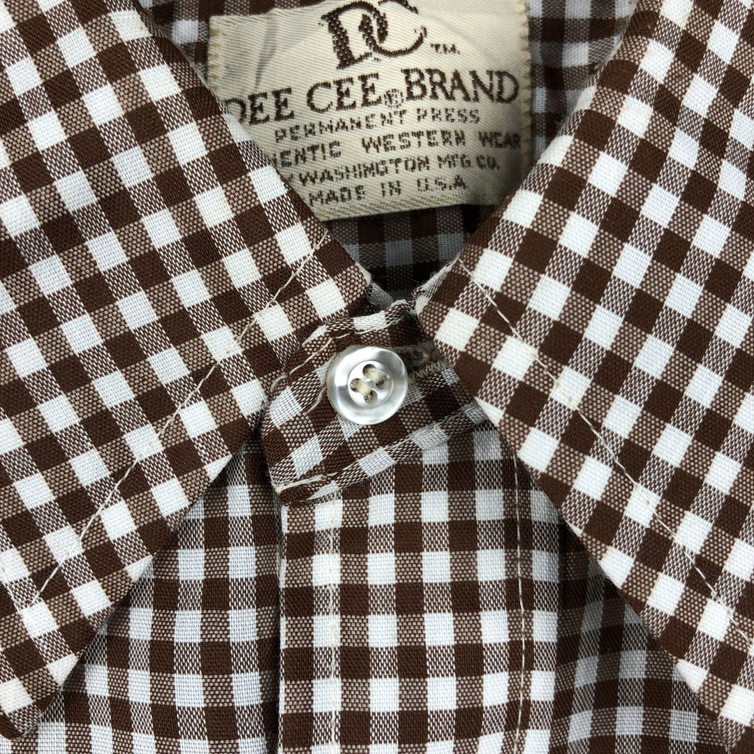 1970'S DC (December) Check Pattern Gingham Check Long-Sleeve Western Shirt, Made in USA, Men's Size L (approx.) unclear brown type Vintage Second Hand