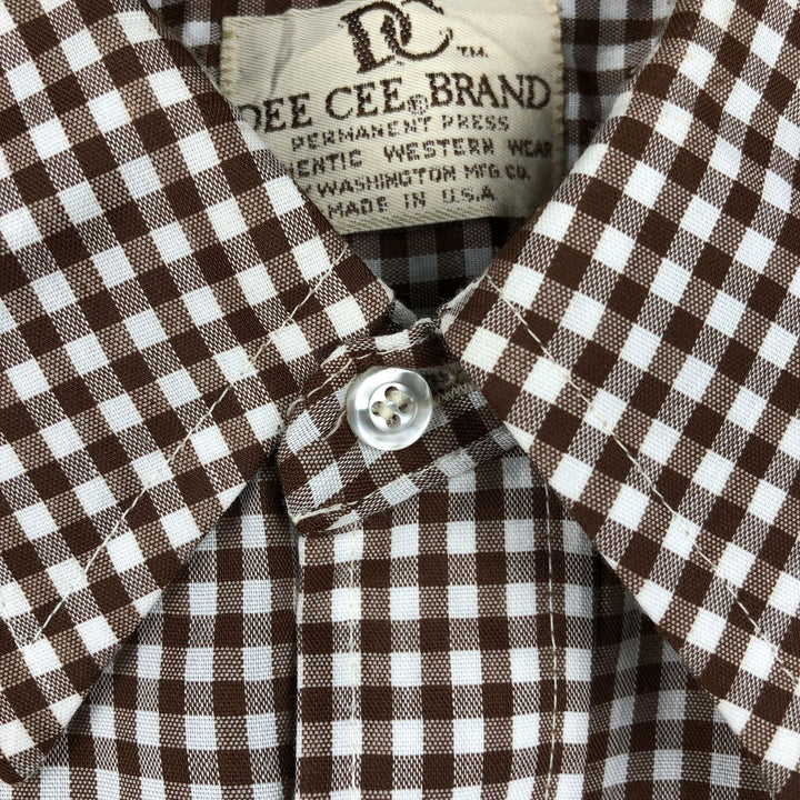 1970'S DC (December) Check Pattern Gingham Check Long-Sleeve Western Shirt, Made in USA, Men's Size L (approx.) unclear brown type Vintage Second Hand