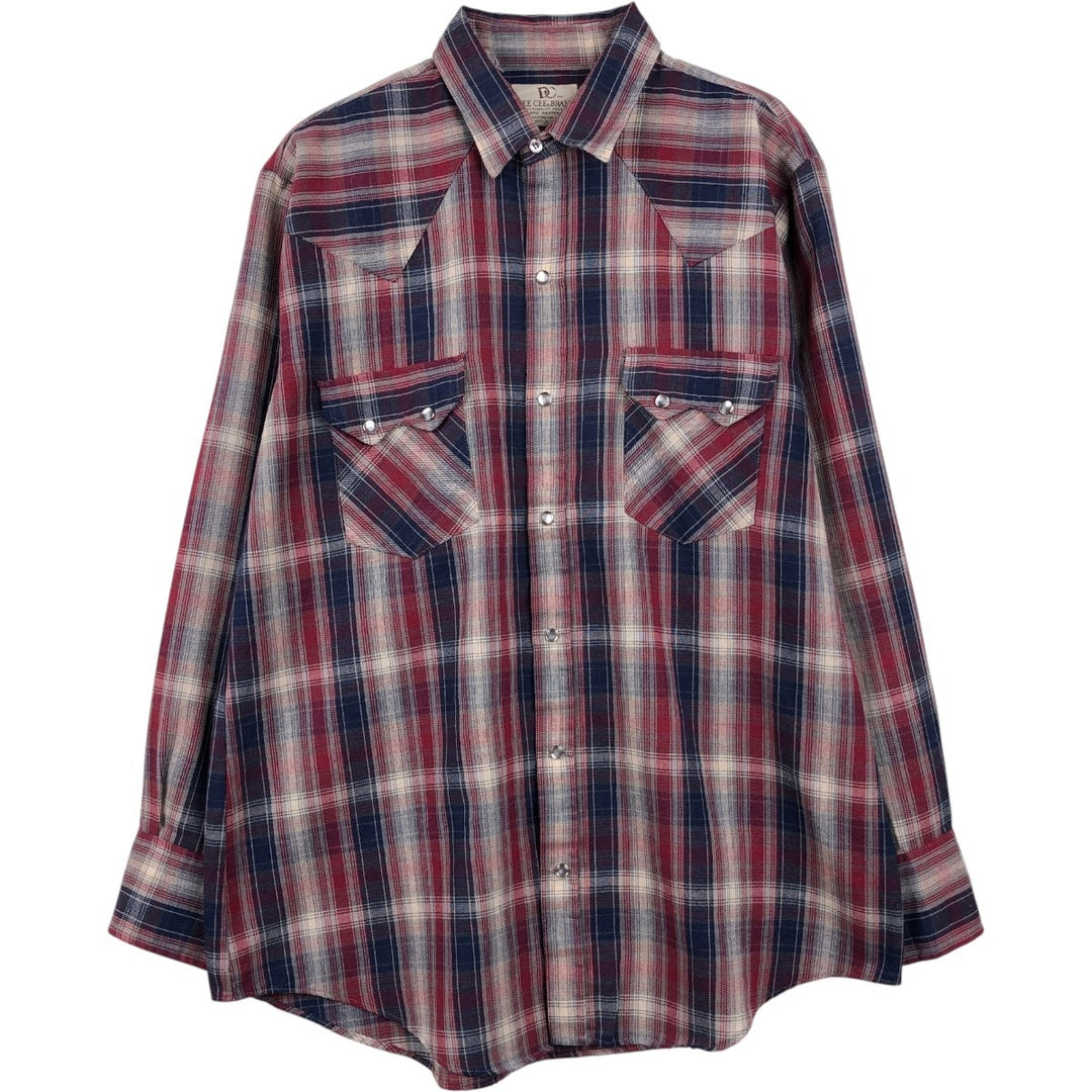 1970'S DC Check Pattern Long-Sleeve Western Shirt, Made in USA, Men's Size L (approx.) unclear navy blue type Vintage Second Hand