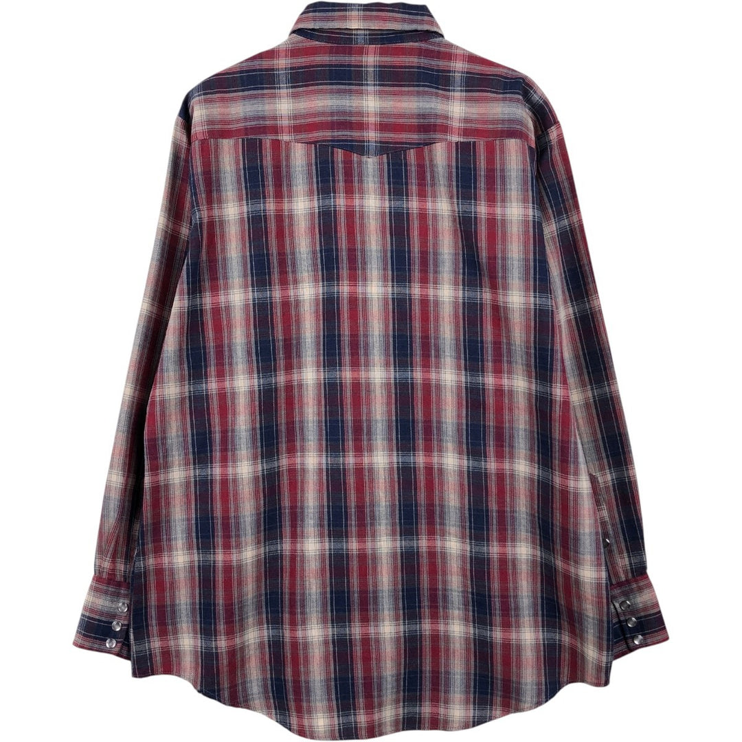 1970'S DC Check Pattern Long-Sleeve Western Shirt, Made in USA, Men's Size L (approx.) unclear navy blue type Vintage Second Hand