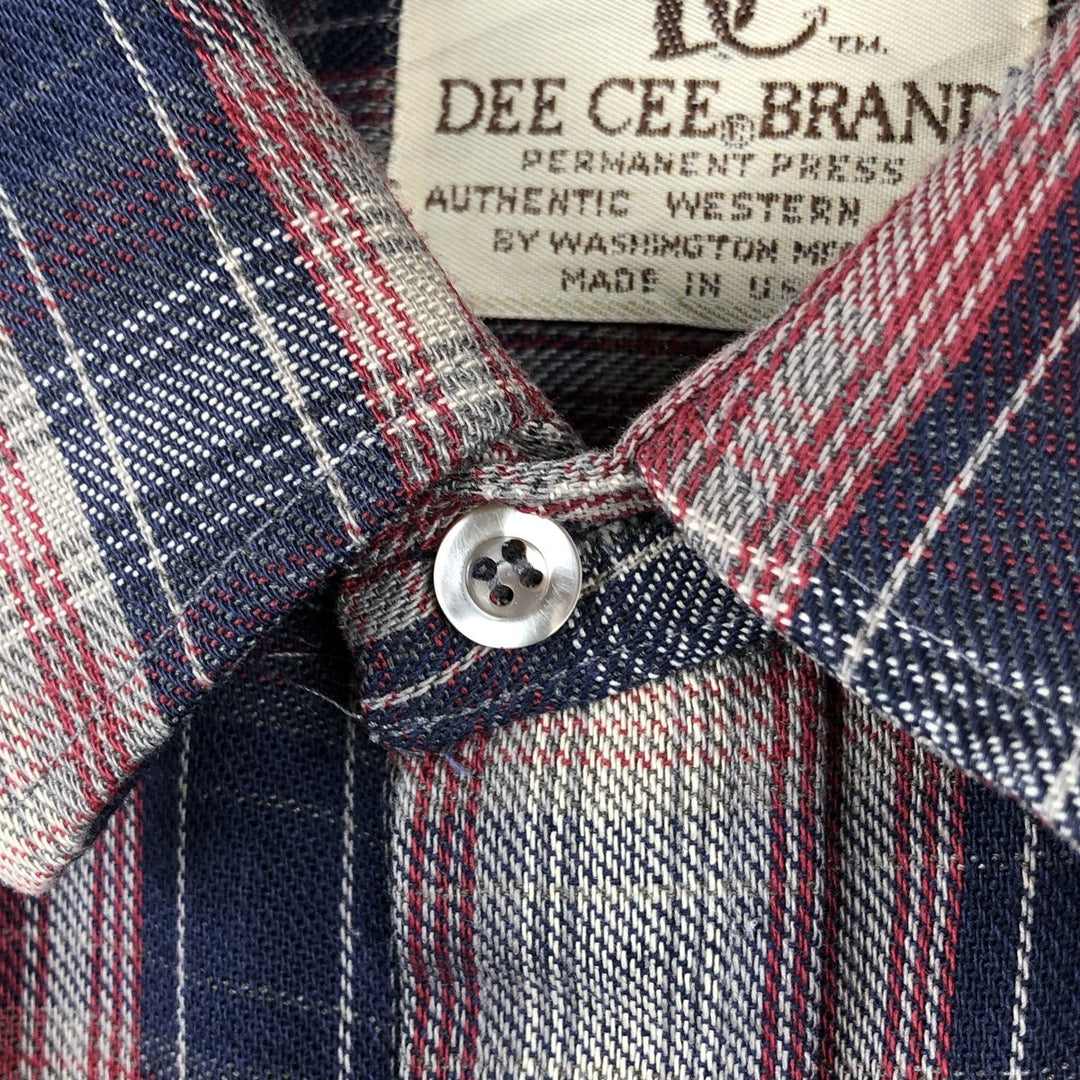 1970'S DC Check Pattern Long-Sleeve Western Shirt, Made in USA, Men's Size L (approx.) unclear navy blue type Vintage Second Hand