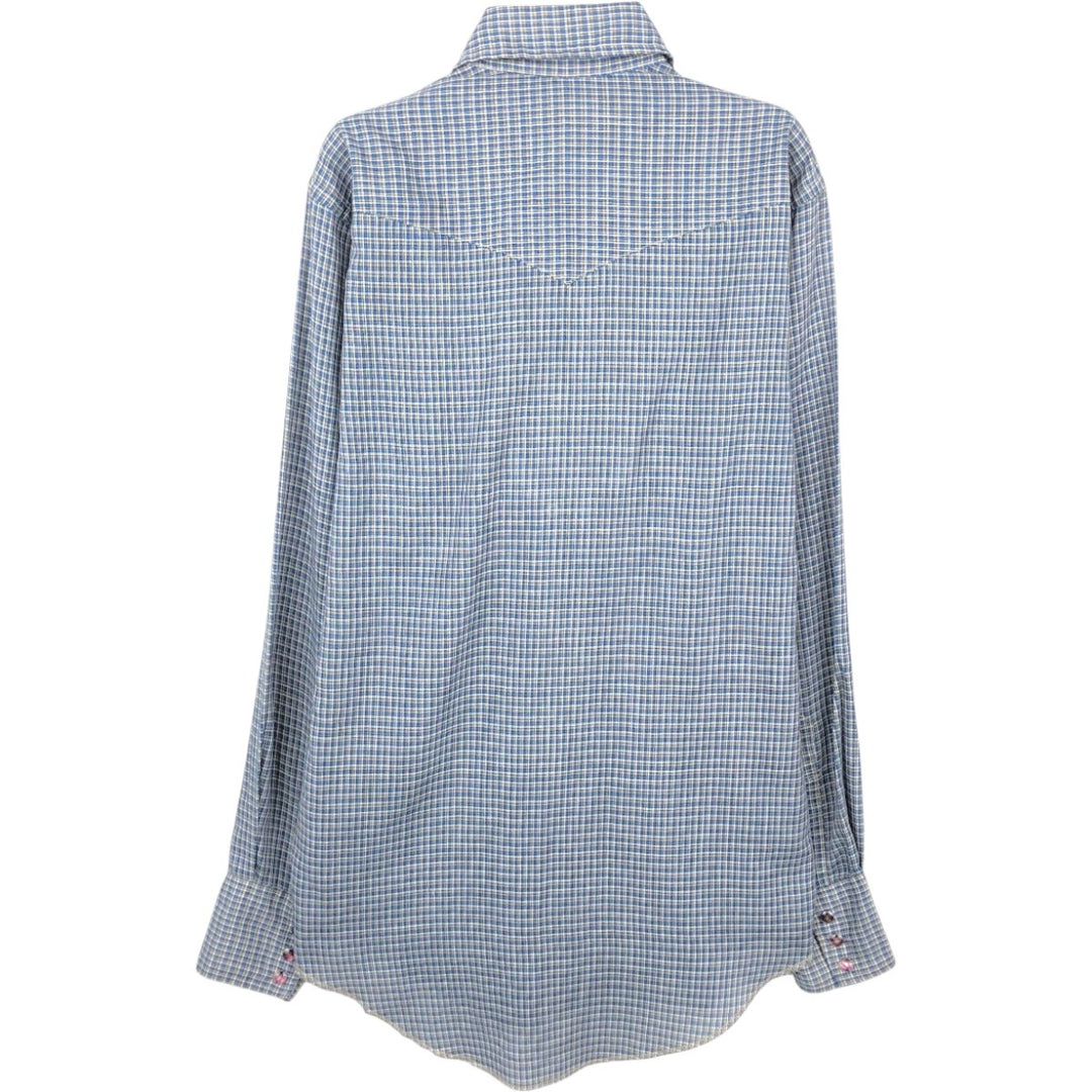 1970'S Wrangler Check Pattern Long-Sleeve Western Shirt, Made in USA, Men's Size M (approx.), Vintage unclear blue type Vintage Second Hand