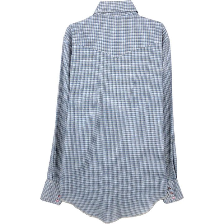 1970'S Wrangler Check Pattern Long-Sleeve Western Shirt, Made in USA, Men's Size M (approx.), Vintage unclear blue type Vintage Second Hand