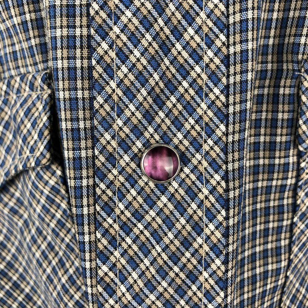 1970'S Wrangler Check Pattern Long-Sleeve Western Shirt, Made in USA, Men's Size M (approx.), Vintage unclear blue type Vintage Second Hand