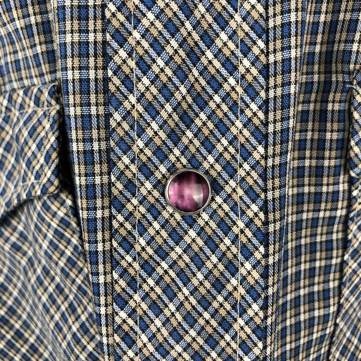 1970'S Wrangler Check Pattern Long-Sleeve Western Shirt, Made in USA, Men's Size M (approx.), Vintage unclear blue type Vintage Second Hand