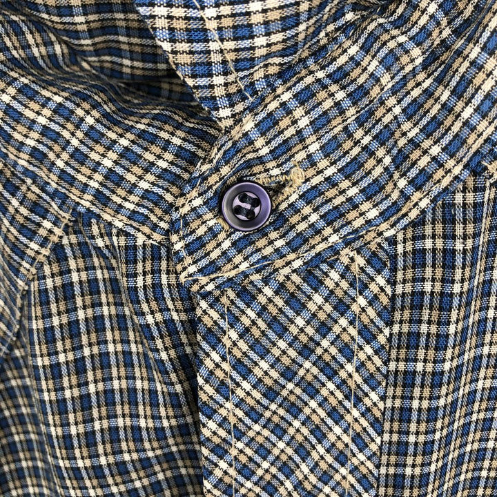 1970'S Wrangler Check Pattern Long-Sleeve Western Shirt, Made in USA, Men's Size M (approx.), Vintage unclear blue type Vintage Second Hand