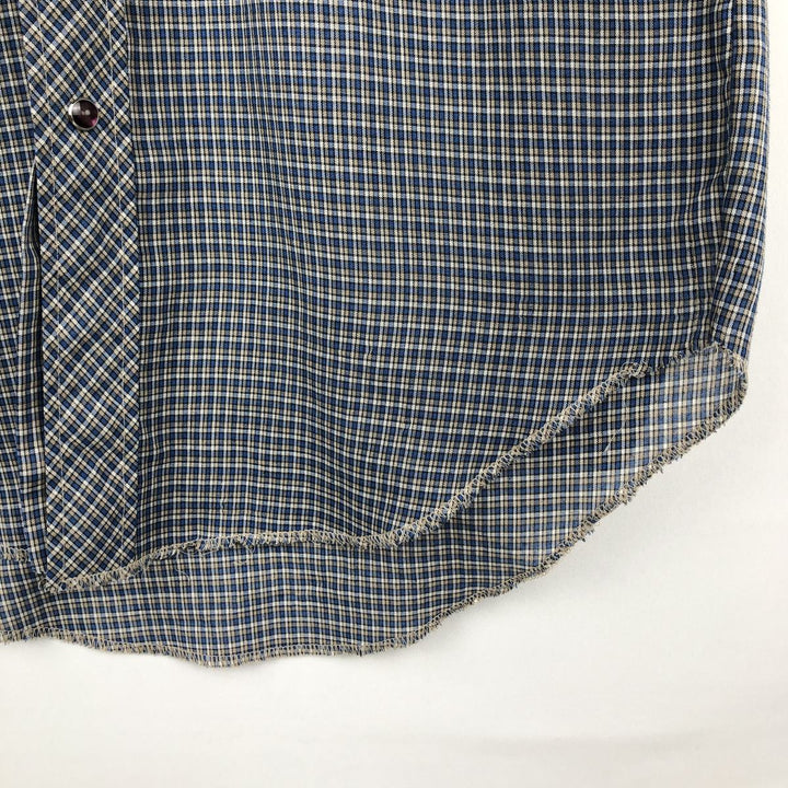1970'S Wrangler Check Pattern Long-Sleeve Western Shirt, Made in USA, Men's Size M (approx.), Vintage unclear blue type Vintage Second Hand