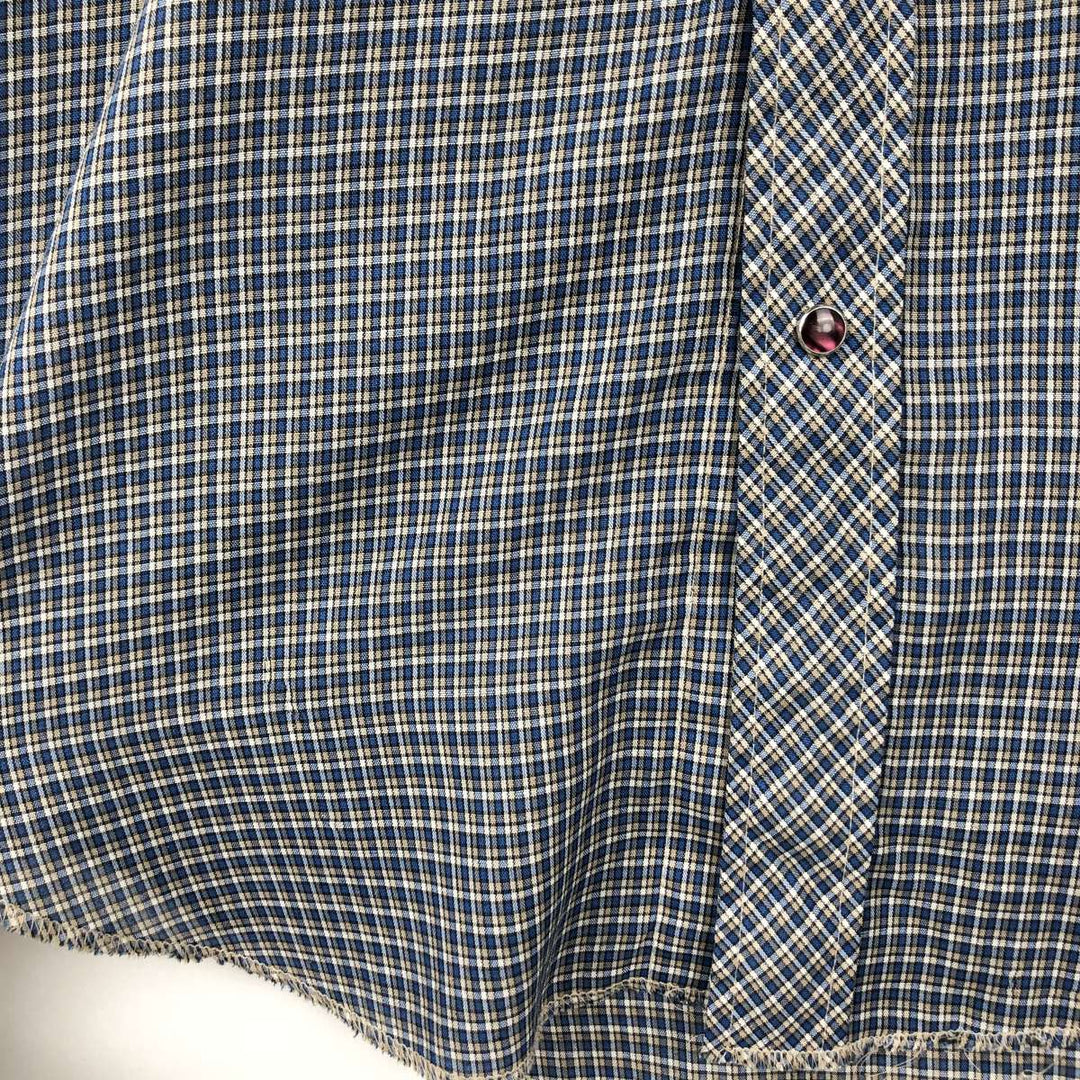 1970'S Wrangler Check Pattern Long-Sleeve Western Shirt, Made in USA, Men's Size M (approx.), Vintage unclear blue type Vintage Second Hand