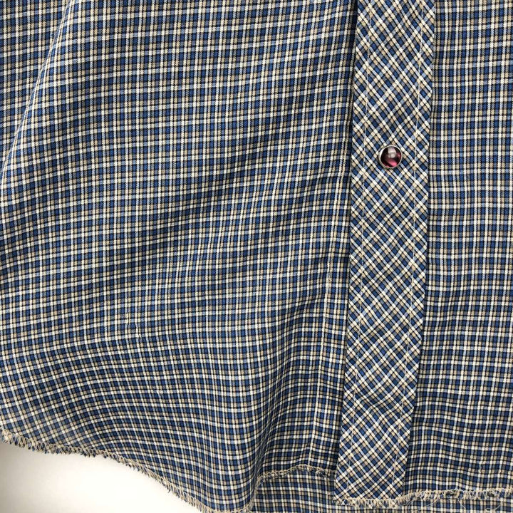 1970'S Wrangler Check Pattern Long-Sleeve Western Shirt, Made in USA, Men's Size M (approx.), Vintage unclear blue type Vintage Second Hand