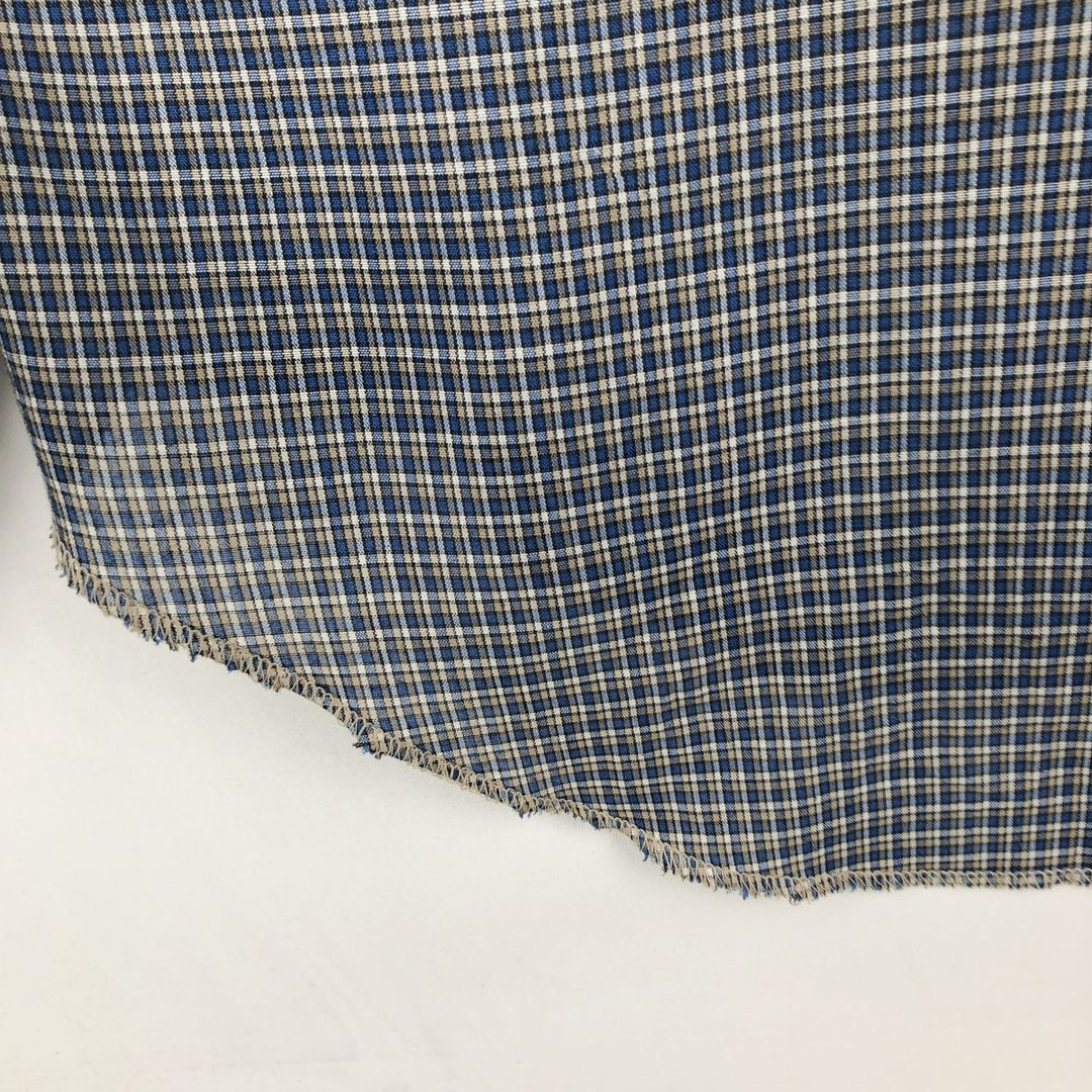 1970'S Wrangler Check Pattern Long-Sleeve Western Shirt, Made in USA, Men's Size M (approx.), Vintage unclear blue type Vintage Second Hand