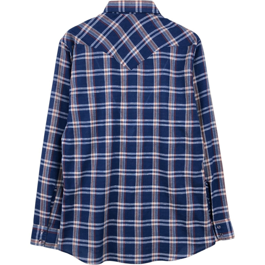 70s-80'S Levi's Tapered Check Pattern Long-Sleeve Western Shirt, Made in USA, Men's Size M (approx.) polyester blue type Vintage Second Hand