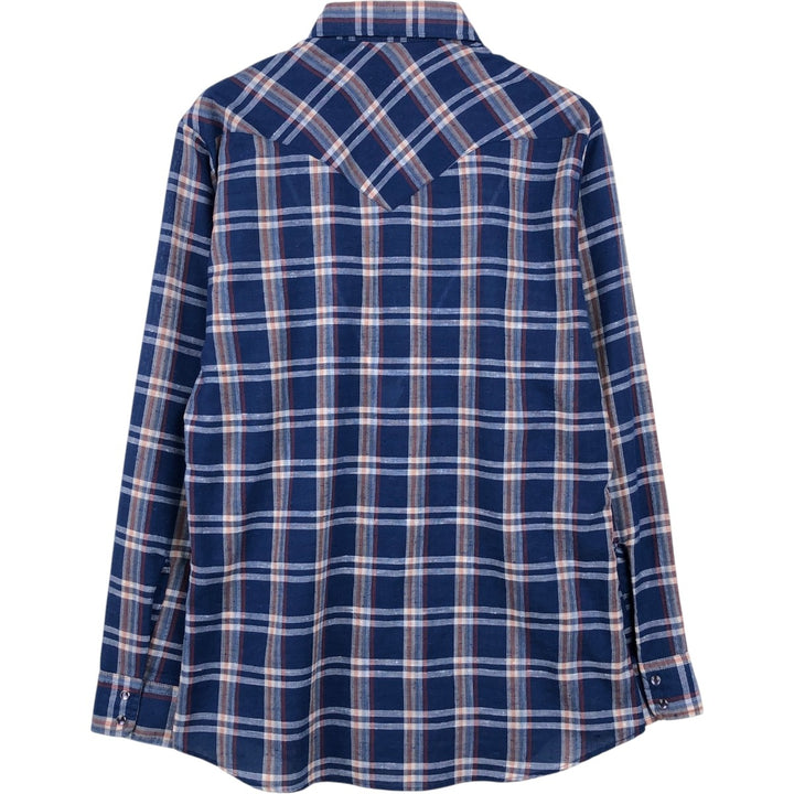 70s-80'S Levi's Tapered Check Pattern Long-Sleeve Western Shirt, Made in USA, Men's Size M (approx.) polyester blue type Vintage Second Hand