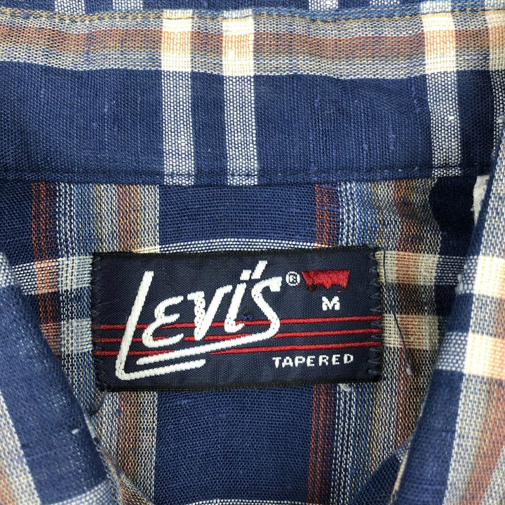 70s-80'S Levi's Tapered Check Pattern Long-Sleeve Western Shirt, Made in USA, Men's Size M (approx.) polyester blue type Vintage Second Hand