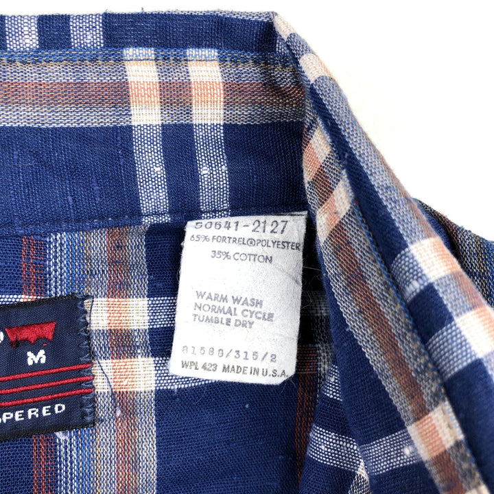 70s-80'S Levi's Tapered Check Pattern Long-Sleeve Western Shirt, Made in USA, Men's Size M (approx.) polyester blue type Vintage Second Hand