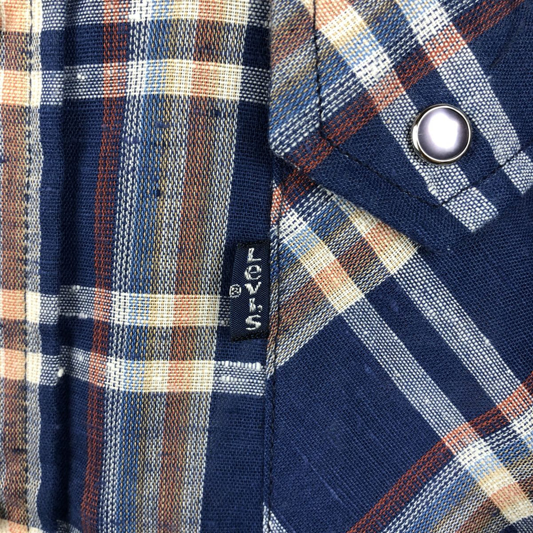 70s-80'S Levi's Tapered Check Pattern Long-Sleeve Western Shirt, Made in USA, Men's Size M (approx.) polyester blue type Vintage Second Hand